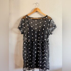 Shasa Black Sheer Dress with White Floral Accents